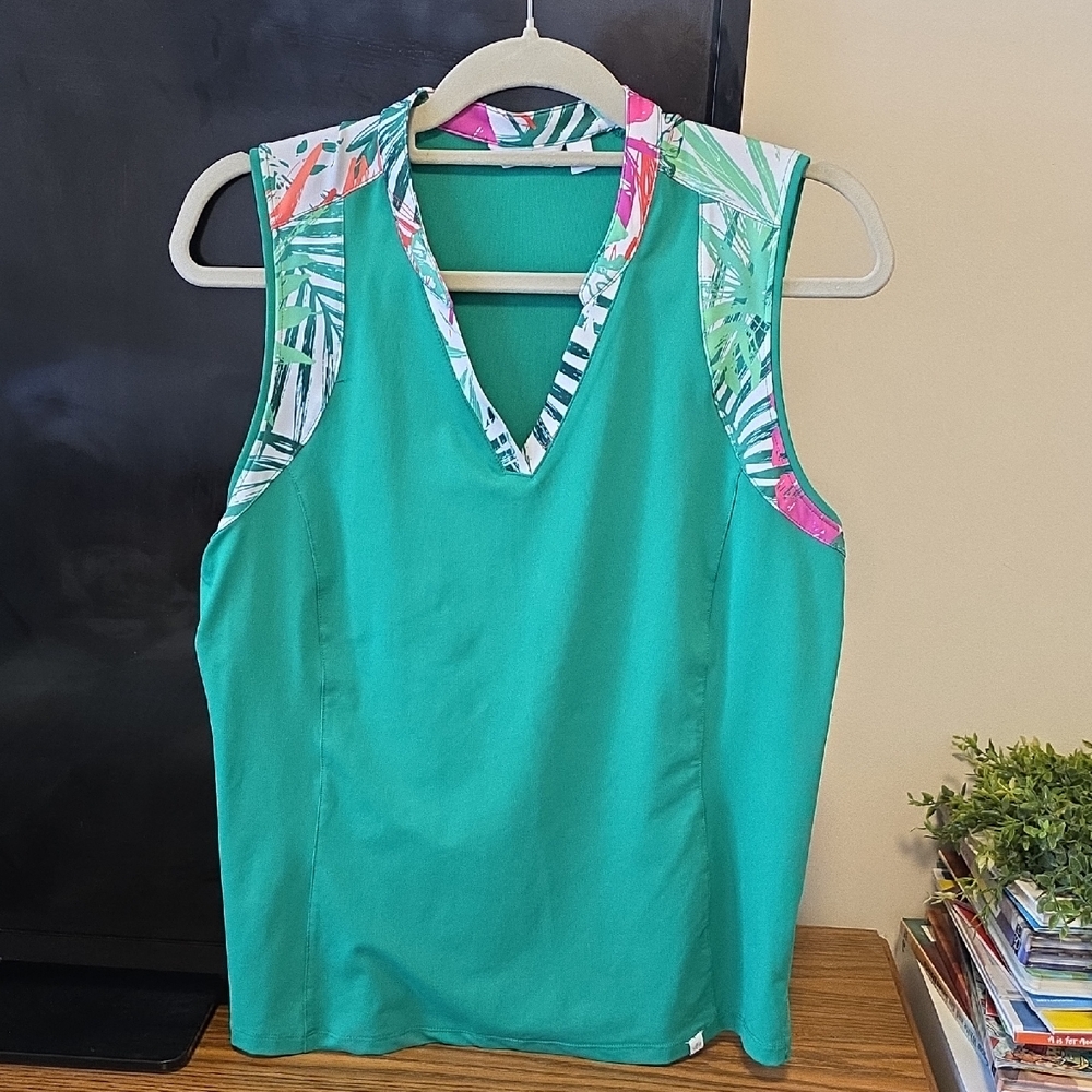Lady Hagen Green Tropical Print Tank Top